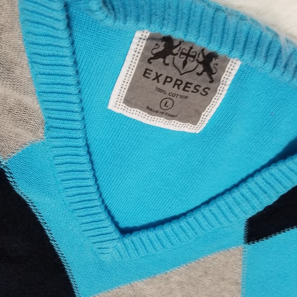 Express Blue Checkered Sweater Long Sleeve Large - Picture 4 of 5